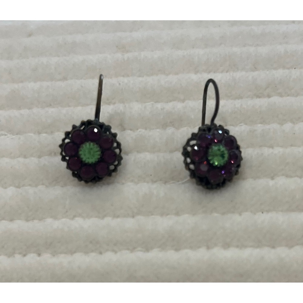 Kenny Ma Drop Earrings‎ Women OS Purple Green Good Crystal Flower Vintage Style